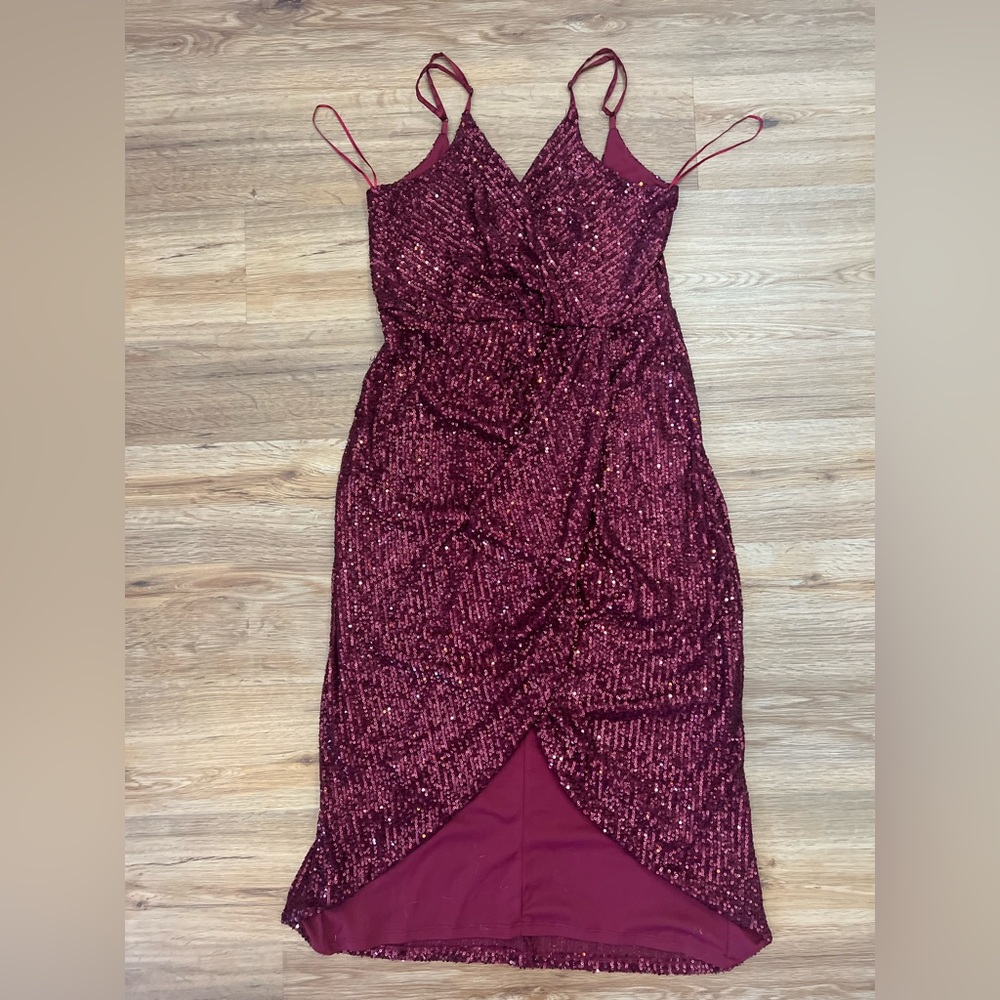 Blue Rain Burgundy Sequin High Low Dress